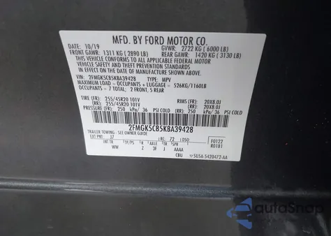2019 Ford Flex Sel from USA, damaged, VIN 2FMGK5C85KBA39428